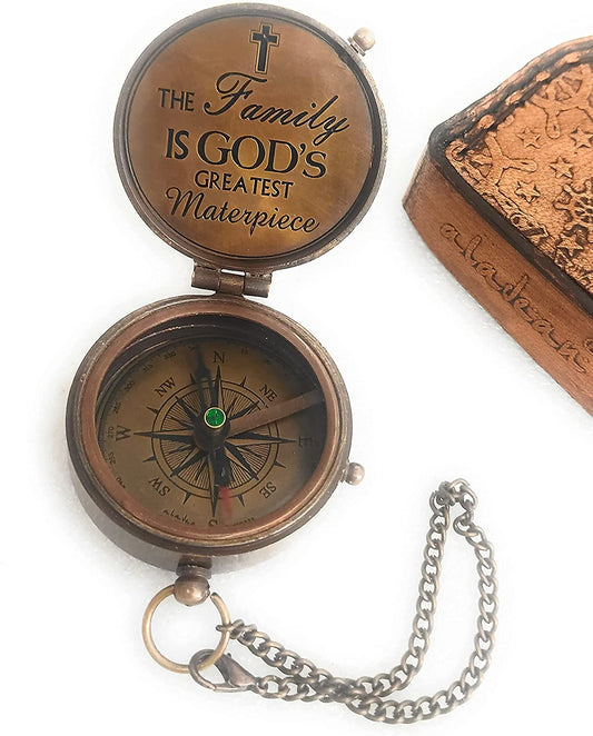 Family is God's Masterpiece Engraved Brass Compass Gift