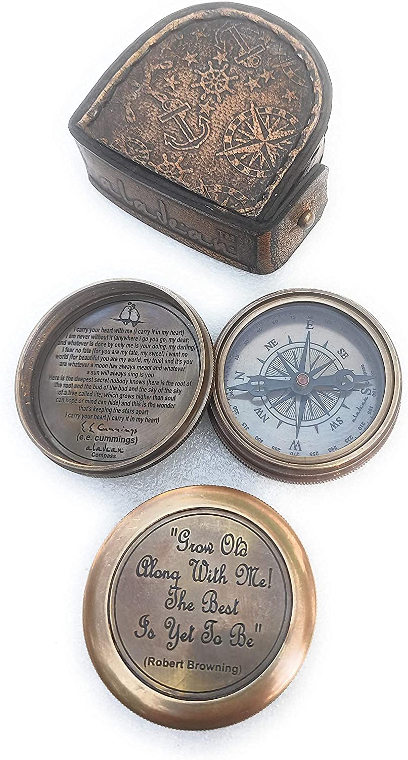 Gift for Boyfriend Girlfriend Grow Old With Me Brass Compass