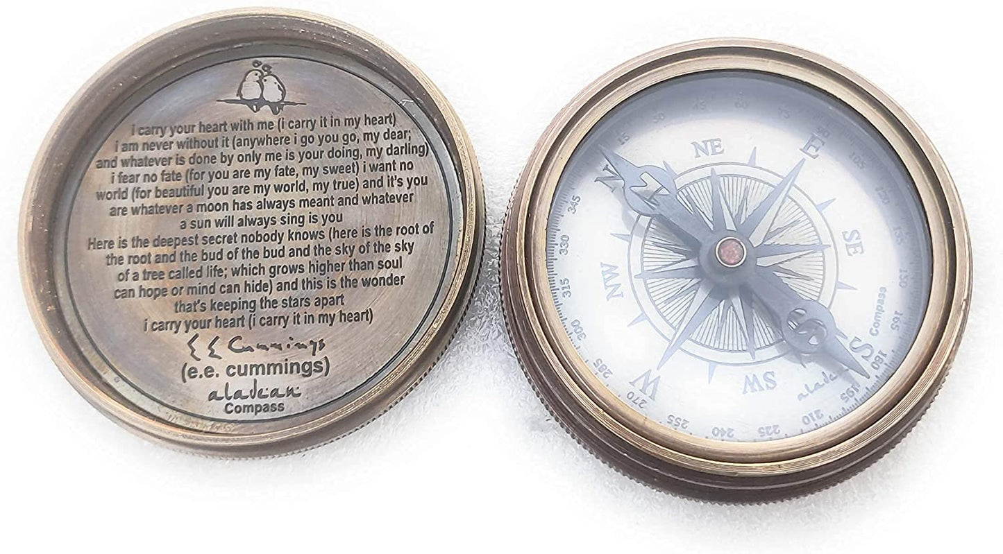 Gift for Boyfriend Girlfriend Grow Old With Me Brass Compass