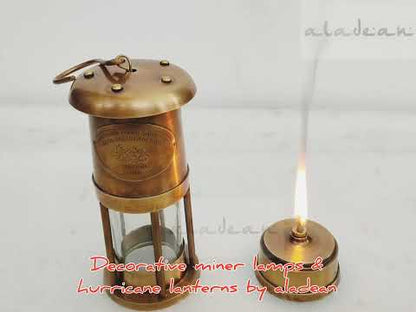 Miner Lamp 16cm - Oil Burning Hurricane Lamp Vintage Rustic Look Camping Lantern- Royal Navy Replica Housewarming Table Top Gifts for him & her