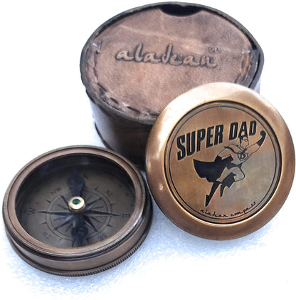 Gift for Dad Father Birthday Superdad Engraved Brass Compass