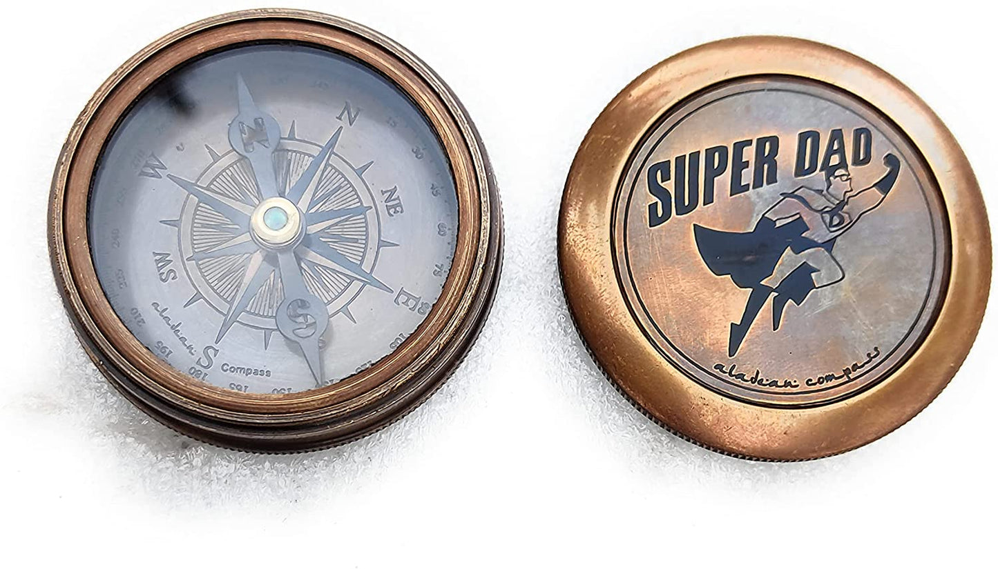 Gift for Dad Father Birthday Superdad Engraved Brass Compass